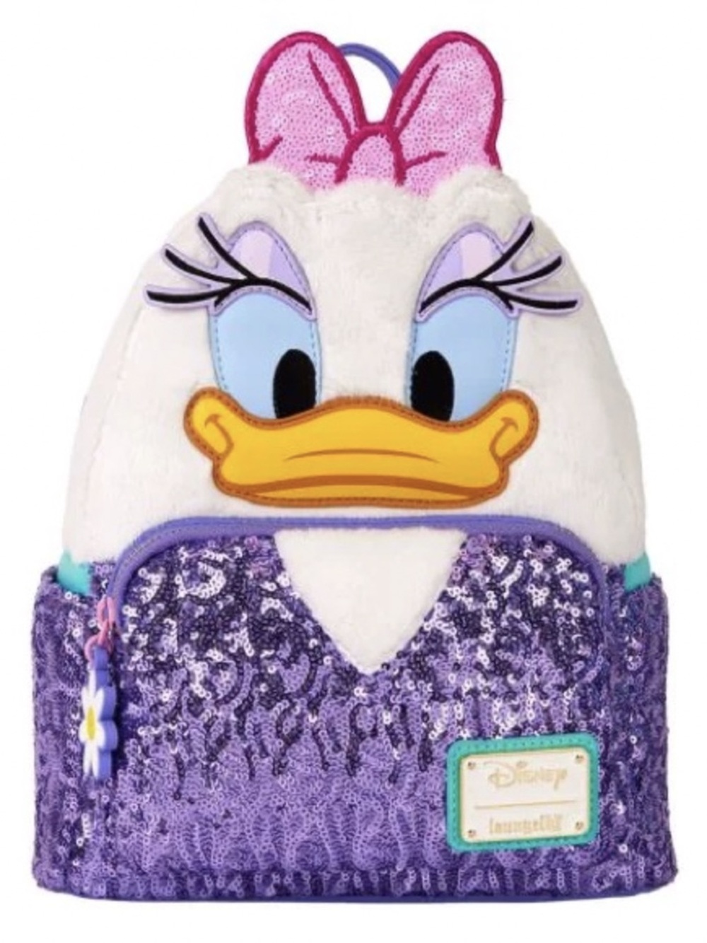 Disney Daisy Duck Plush Sequin Backpack - White, Purple & Pink 85th Anniversary